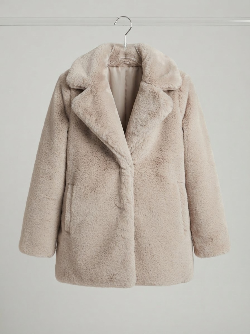 H&M Plush Sherpa Faux Fur Winter Coat Soft Cream Open Front Jacket XS